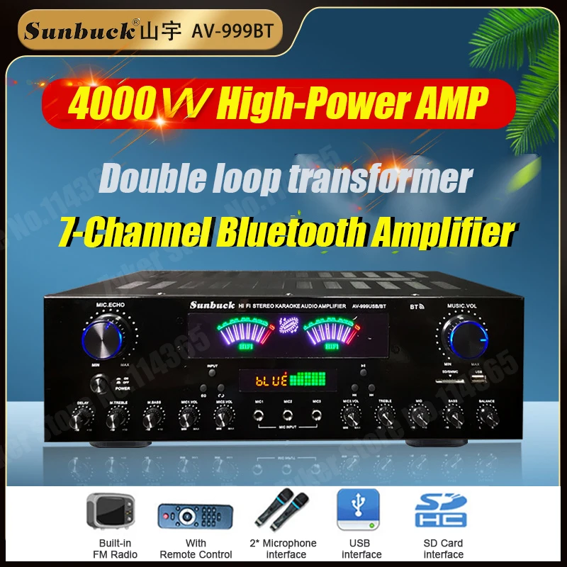 999Bt/555Bt Hifi Stereo Digital Bluetooth Amplificatori Dual Dynamic Screen Sound Amp Per Home Car Meeting Karaoke Cinema Max 4000W
