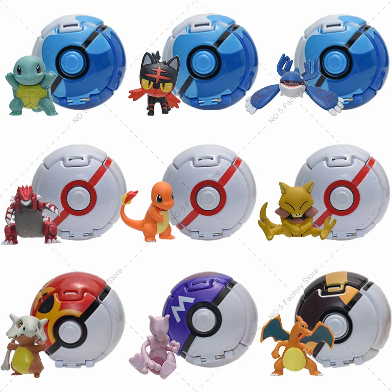 Takara Tomy Pokemon Ball Pokeball Anime Figure Pikachu Squirtle Pocket Monster Variant Pokemon Elf Ball Toy Action Model Gift