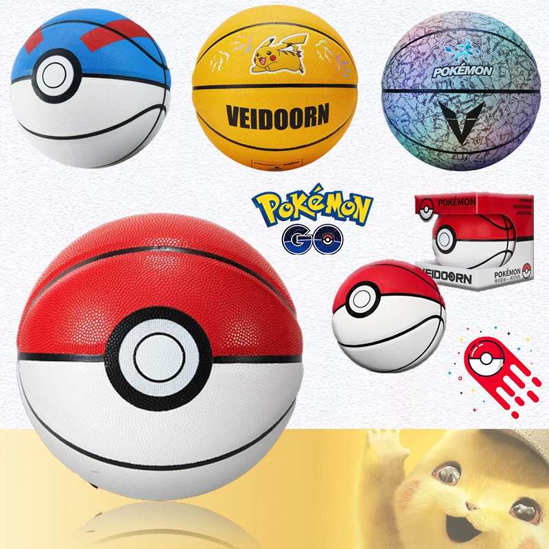 Pokemon Pikachu Pokeball Basket Composites Co-Branded Size 7 Pu Ball Competition Training Basket Ball Resistente Di Alta Qualità