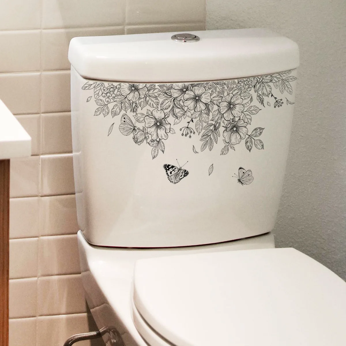 T248 # Plain Flower Butterfly Toilet Sticker Bagno Toilet Cover Sticker Adesivi Murali Accessori Wc Per La Decorazione Domestica