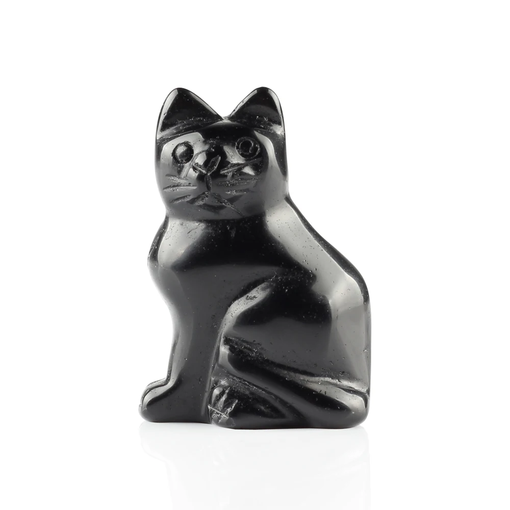 2.0Inches Turquoise Rose Quartz Opal Black Obsidian Natural Stone Carved Cat Figurine Carving Chakra Healing Reiki Free Pouch
