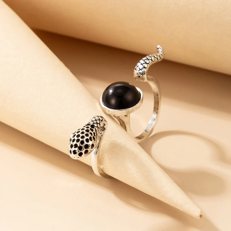Docona Bohemian Snake Animal Single Rings For Women Girls Punk Black Opal Apertura Knuckle Ring Accessori Per Gioielli Anelli 20273