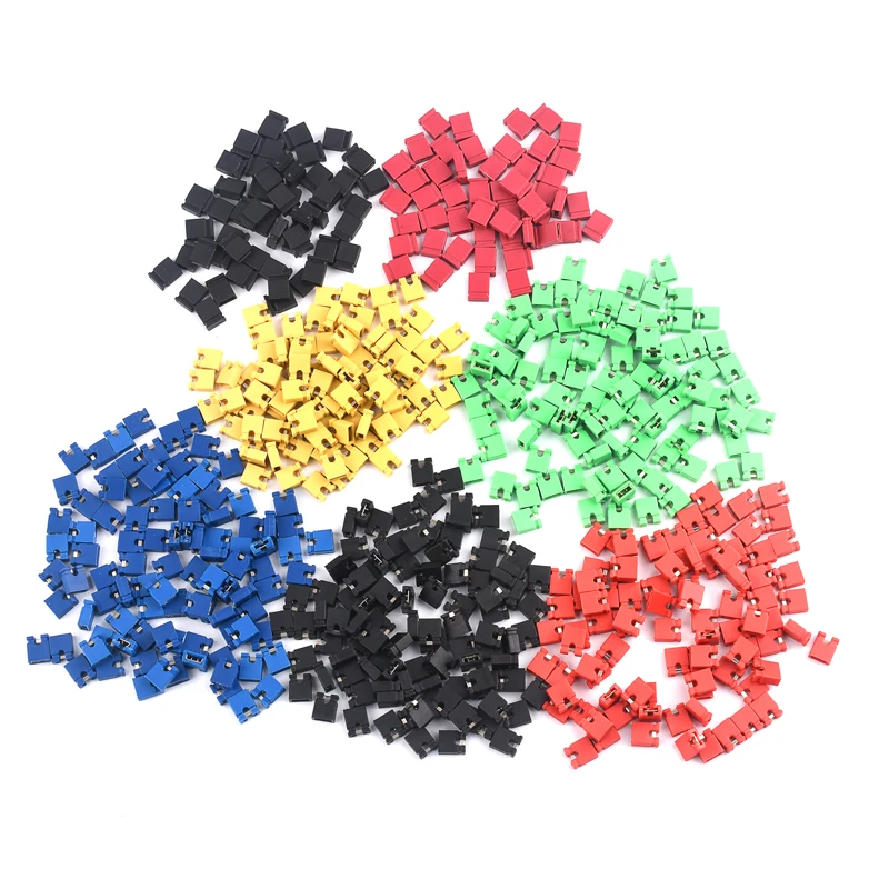 100 Pz Jumper Cap 2.54Mm Colore Cortocircuito Tappo Fila Pin Blocco Di Connessione Giallo Rosso Nero Blu Verde