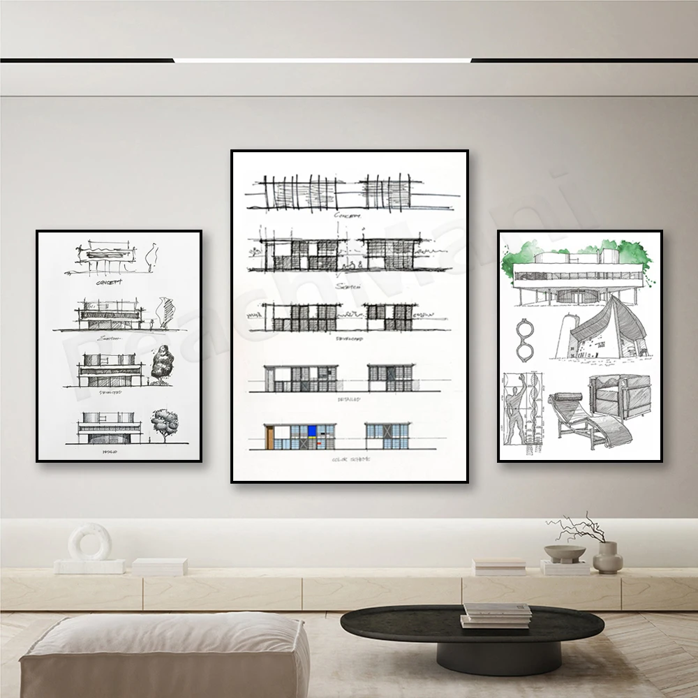 Villa Savoye, Le Corbusier, Paris Architecture, Notre Dame De Paris, Piccola Sedia, Chaise Longue, Architect Concept Poster