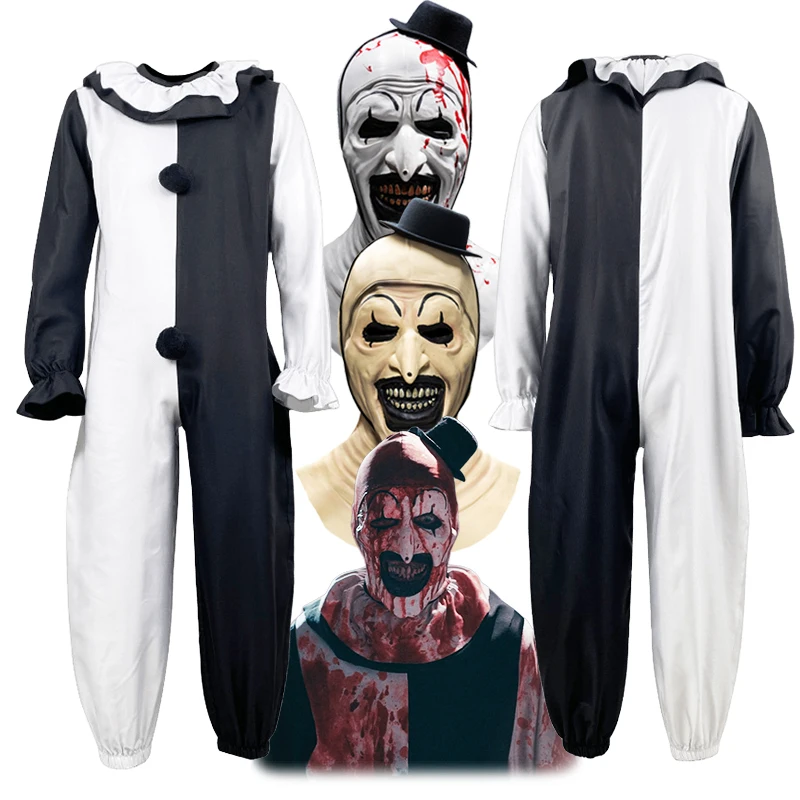 Art The Clown Cosplay Terrifier Costume Cosplay Horror Clown Body Mask Full Suit Halloween Party Costumes For Men Adult