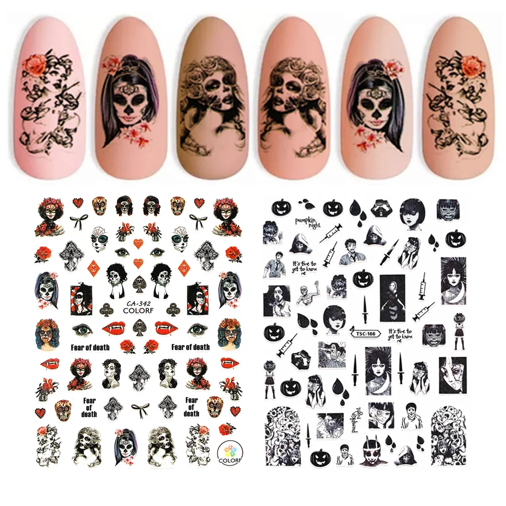 Ca-342 F-794 Di Halloween Clown Cuore Del Cranio Scheletro 3D Posteriore Colla Del Chiodo Della Decalcomania Del Chiodo Autoadesivo Del Chiodo Decoraz