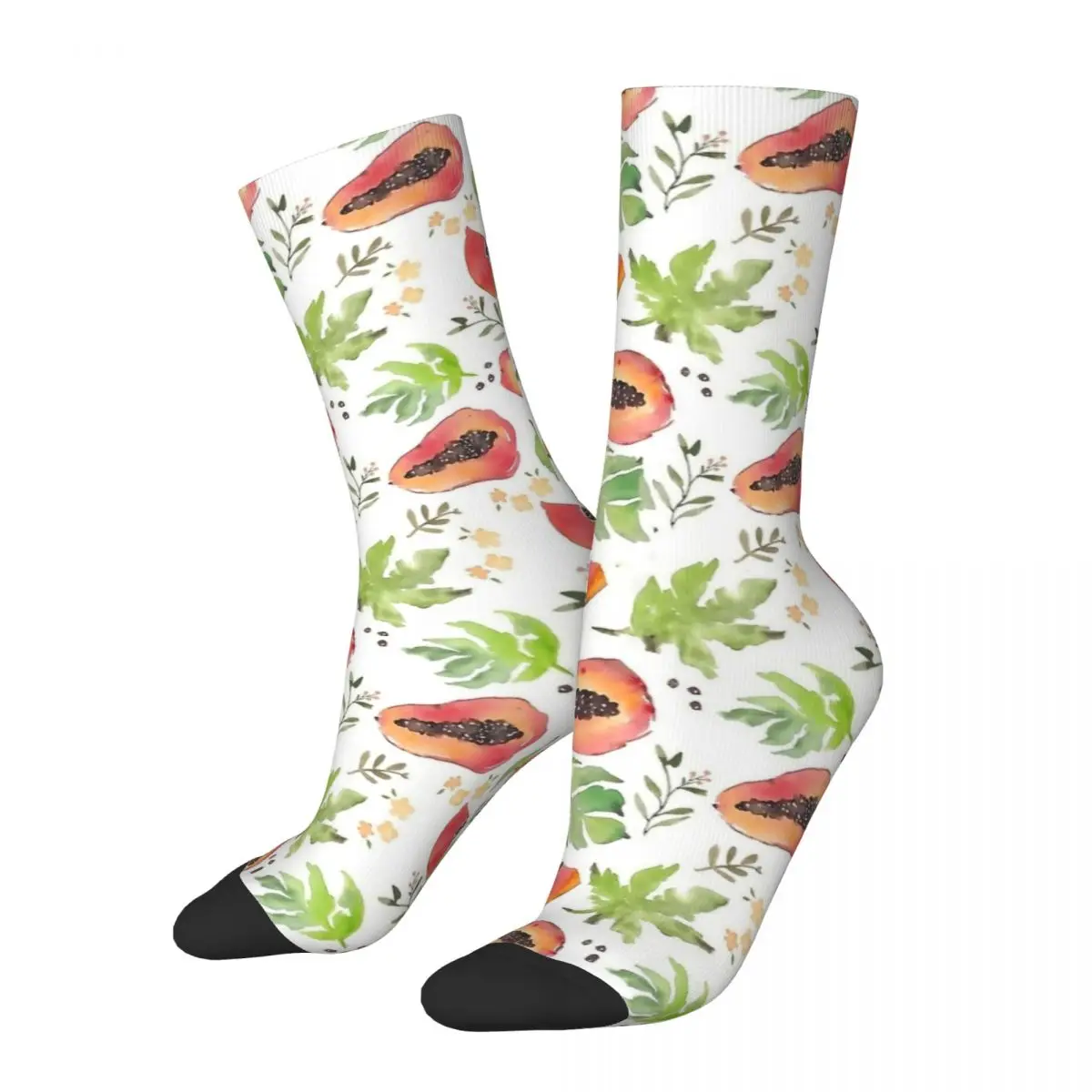 Moda Uomo Calzini Harajuku Papaya Tropical Fruit Pattern Calzino Poliestere Acquerello Calze Sportive Primavera Estate Autunno Inverno