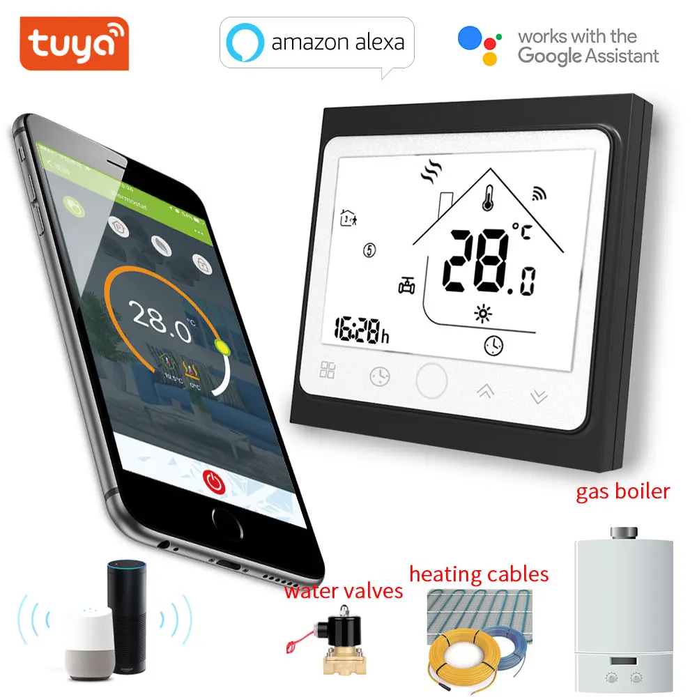 Termostato Wifi Per Riscaldamento A Pavimento Acqua/Elettrico, Riscaldamento Ad Acqua/Caldaia A Gas Compatibile Con Alexa E Google Home