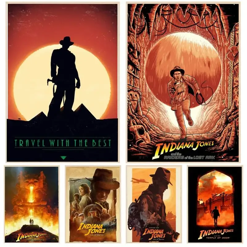 Film J-Jaws Indiana Jones Poster Carta Kraft Vintage Poster Wall Art Painting Studio Arte Estetica Adesivi Murali Di Piccole Dimensioni