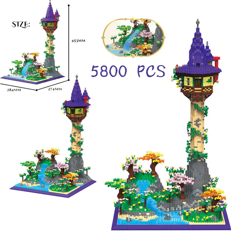 Disney New 5800Pcs Rapunzel Tower Castle Model Creative Fai Da Te Building Assemblato Building Blocks Regalo Giocattolo Per Bambini
