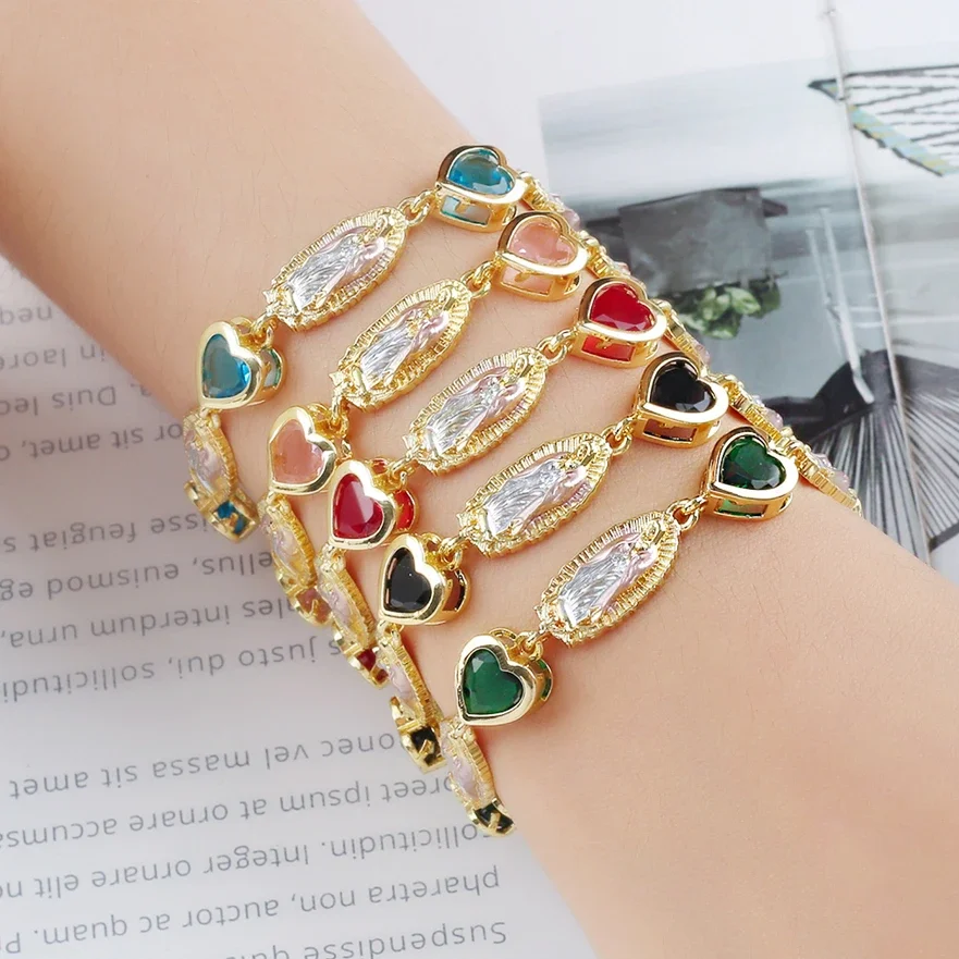 18K Oro Laminado Donna Guadalupe Pulseras De Mujer Virgin Mary Charms Gioielli Bracciali Religiosi Placcati In Oro