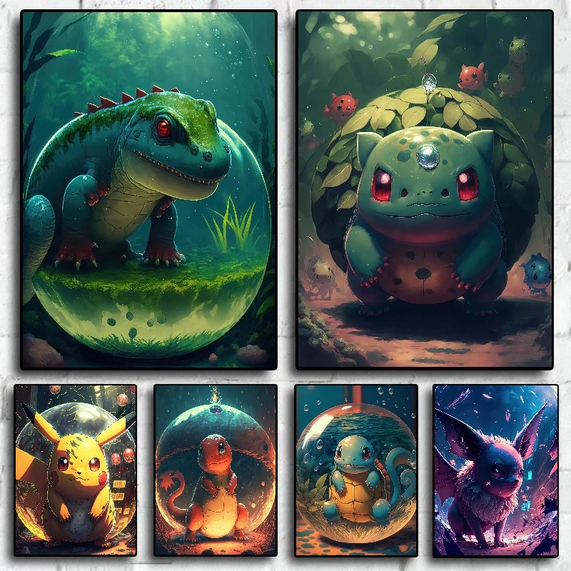 Anime Periferiche Pokemon Figure Pikachu Charizard Blastoise Decorativo Tela Pittura Wall Poster Art Living Decorare Immagine