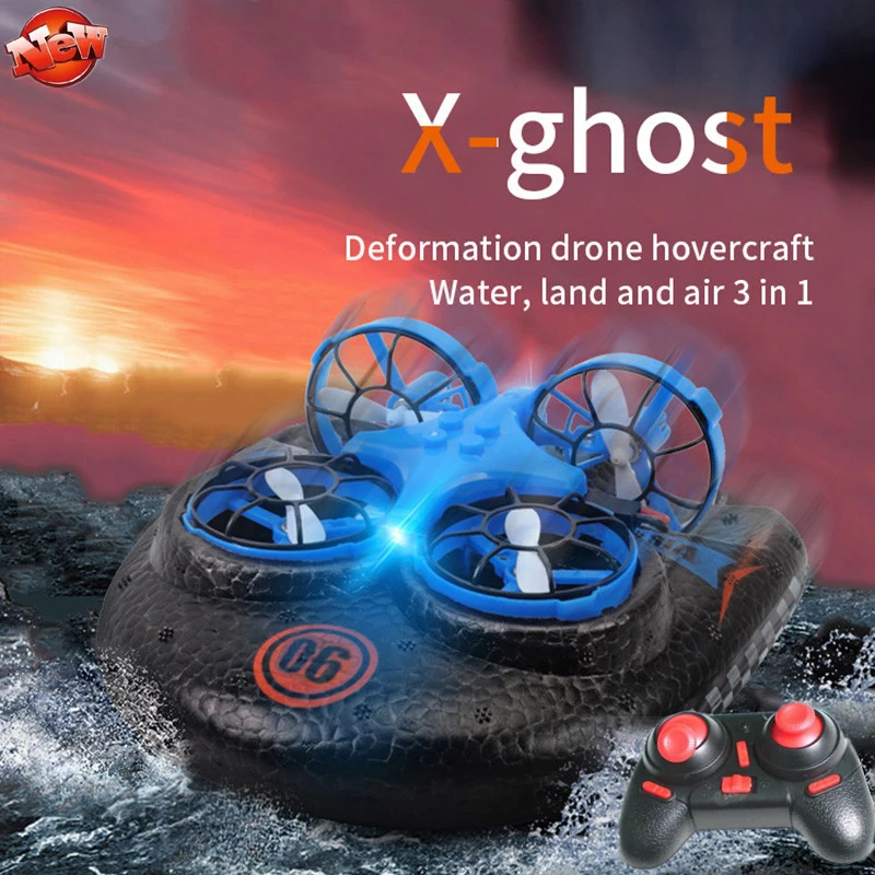 Regalo Di Natale Water Land Air 3 A 1 Telecomando Multifunzione Hovercraft Drone 2.4G Fly/Land/Water Mode Rc Hovercraft Boat