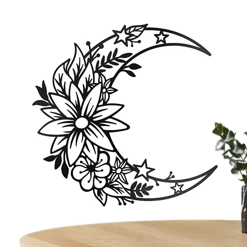 Black Wall Hung Moon Boho Decor Natural Wind Sun Moon Decorazione Da Parete Tal Wall Hung Moon Decor Flower Wall Art Accessorio Per La Casa
