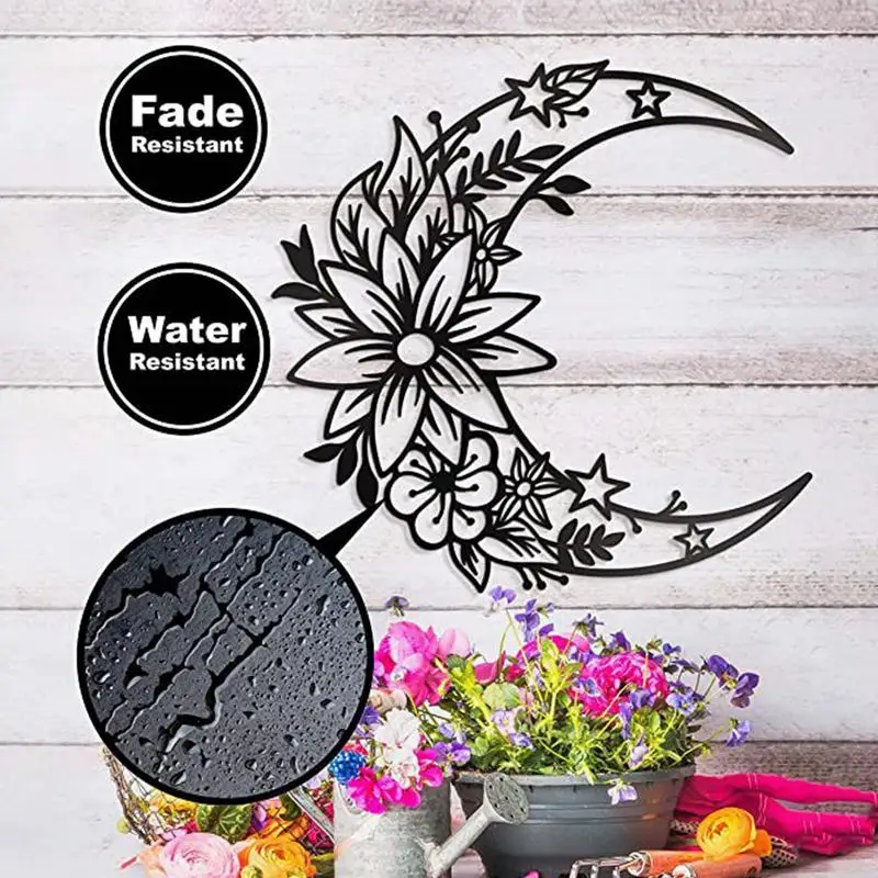 Moon Metal Floral Art Decor Moon Metal Floral Art Decor Wall Hung Half Moon Half Moon Flower Sculpture Hung Wall Decor Wall Art