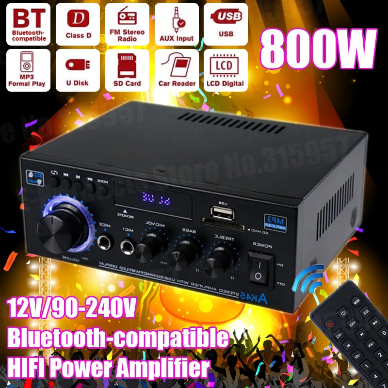 Ak35/Ak45 800W Amplificatore Di Potenza 2 Canali Bluetooth Mini Hifi Amplificatori Audio Per Home Cinema Supporto Karaoke Fm Usb Sd Mic Amp