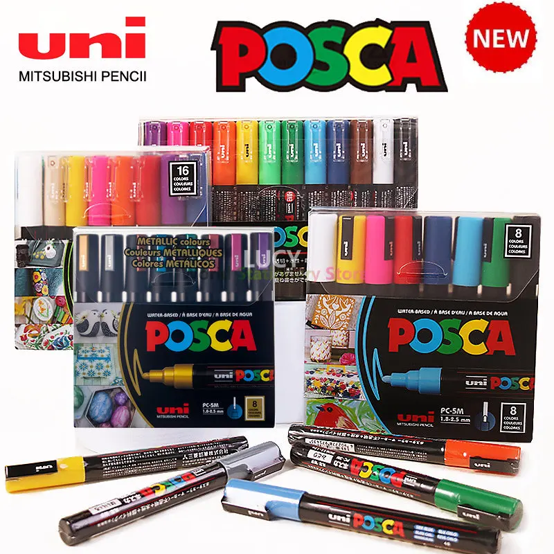 Uni Posca Acrylic Paint Drawing Pen Set Poster Art Supplies Pen Ultra Fine Point Pc-3M Pc-1M Pc-5M Office Stationery