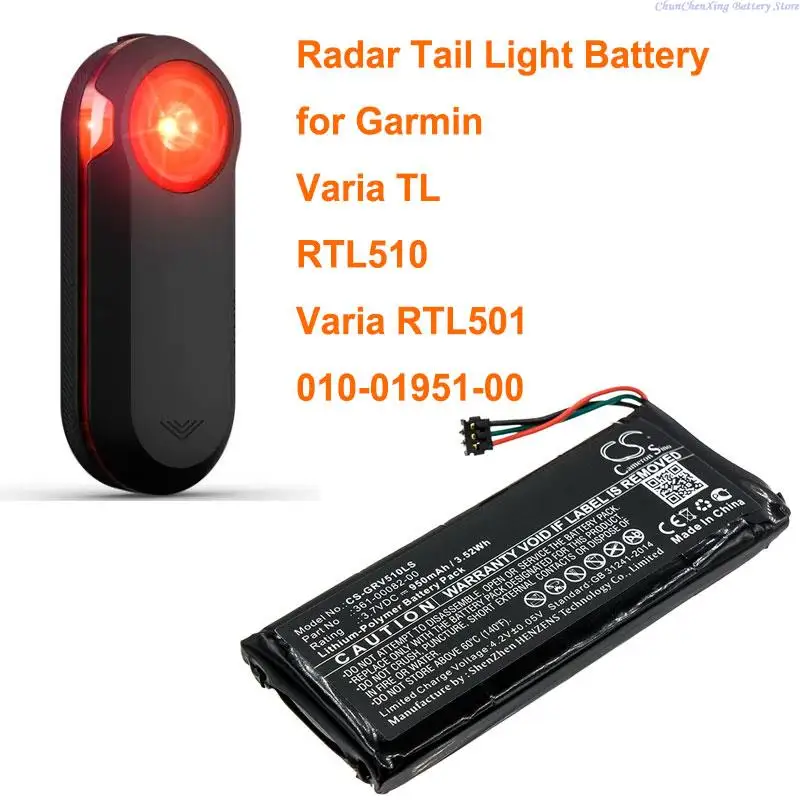 Batteria Orangeyu 950Mah 361-00082-00 Per Garmin Varia Tl, Rtl510, Varia Rtl501, 010-01951-00