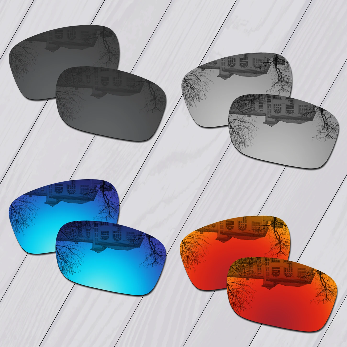 E.O.S 4 Pairs Black & Silver & Ice Blu & Rosso Fuoco Polarizzato Lenti Di Ricambio Per Oakley Badman Oo6020 Occhiali Da Sole