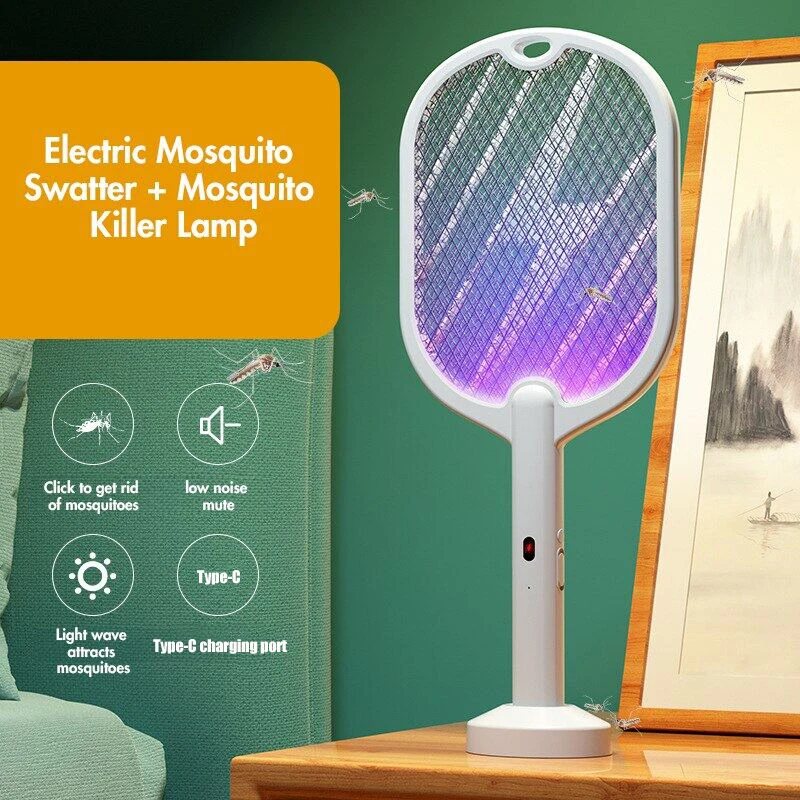 3 In 1 Scacciazanzare Elettrico Mosquito Killer Lamp Killer Insect Killer 3000V Type-C Ricaricabile Mosquito Killer Fly Killer