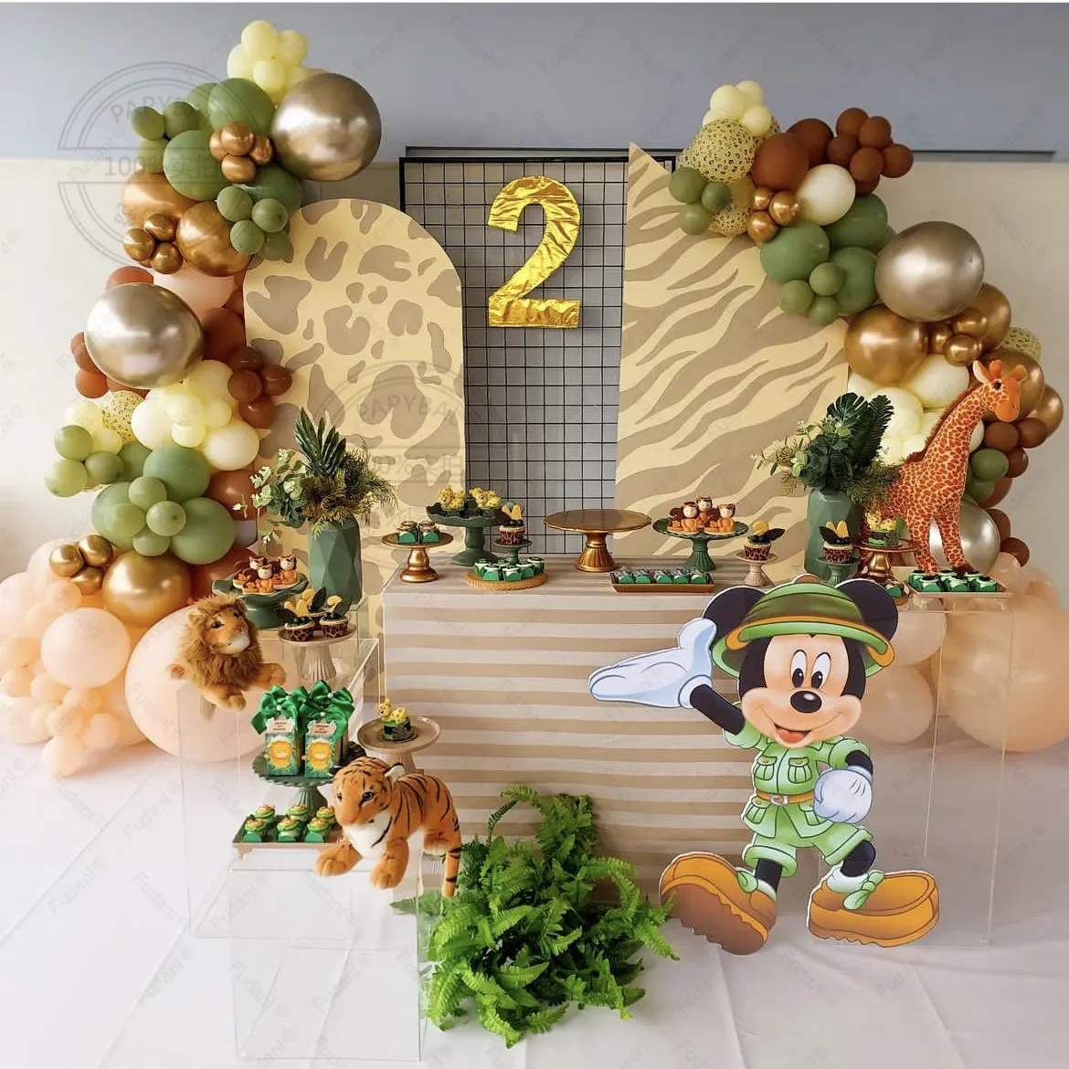 140Pcs Disney Mickey Mouse Jungle Animal Leopard Printed Gold Chrome Latex Balloons Arch Garland Kit Baby Birthday Party Decors