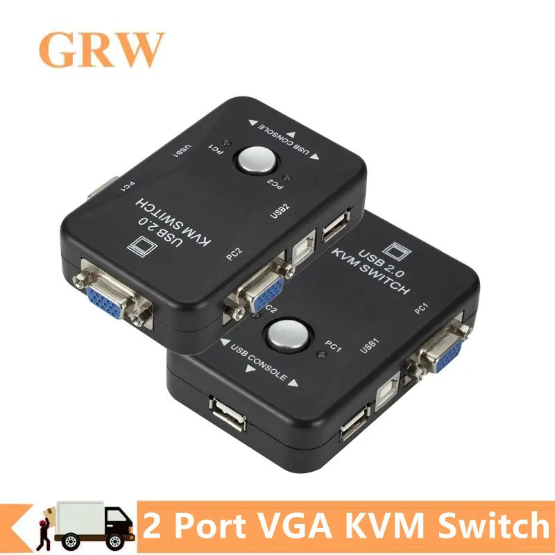 Condivisione Usb Switch Kvm Switcher 2 Porte Vga Svga Switch Box Usb 2.0 Mouse Tastiera Stampante Switch Per 2 Computer Condividi Kvm