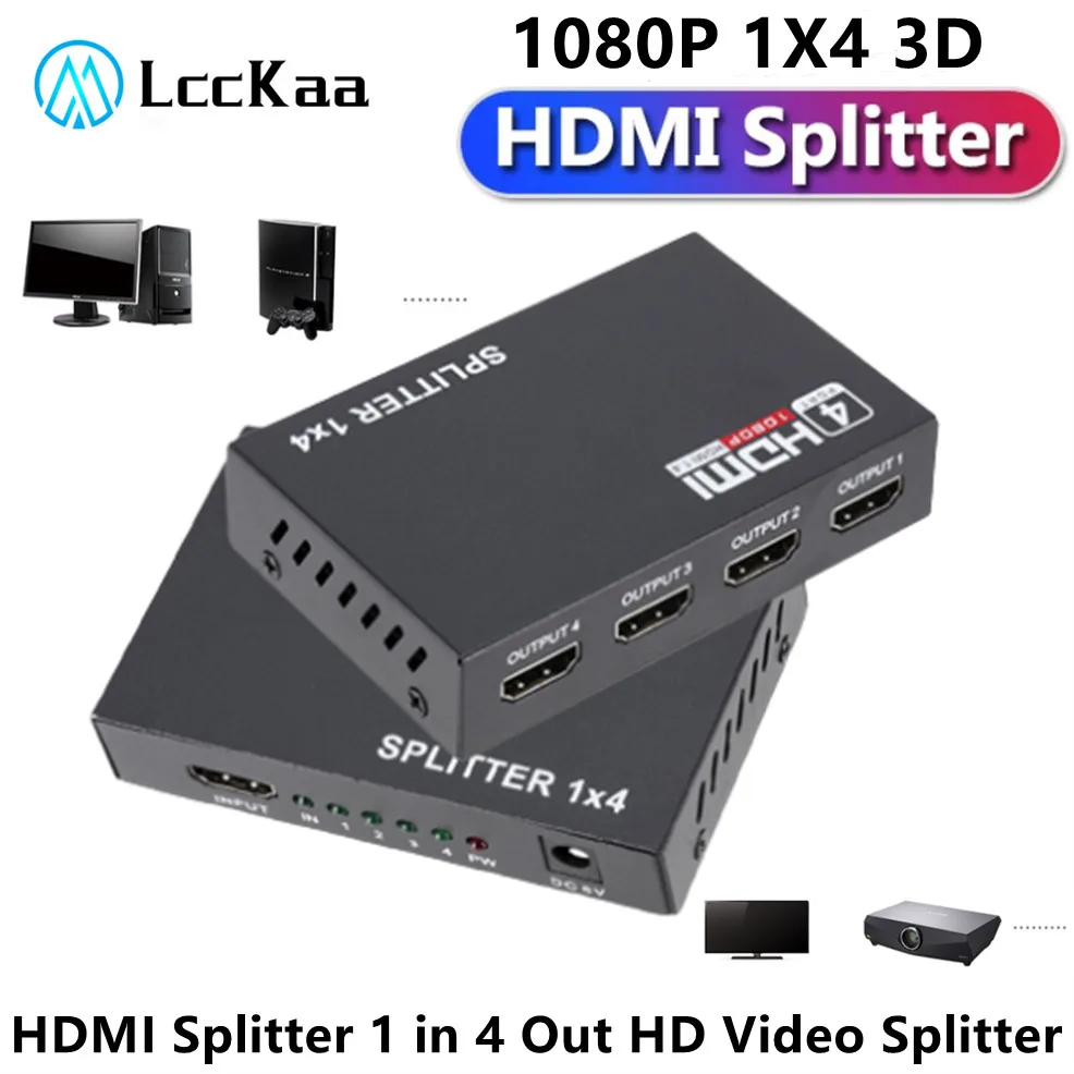 Lcckaa 1 In 4 Out 1080P Adattatore Splitter Compatibile Con Hdmi 1X4 Splitter Hdmi Hd 1.4 Amplificatore Splitter Hdcp Per Hdtv Dvd Ps4 Xbox