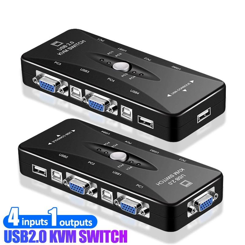 Switch Vga Kvm A 4 Porte 1080P Usb2.0 Vga Splitter Mouse Stampante Per Tastiera Pendrive Share Switcher Box Adapter 2 In 1 Out Switch Kvm