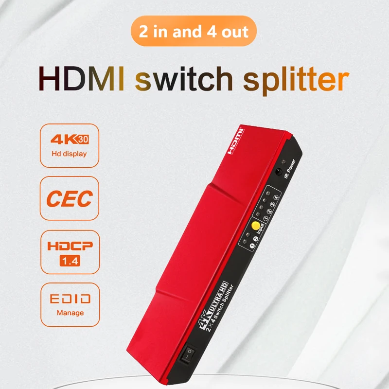 Hdmi Splitter Switch 2 In 4 Out Switcher Selector Box Con Splitter Remoto Hdmi 4K 2X4 1 In 4 Out Cec Passthrough Adapter Tv Pc