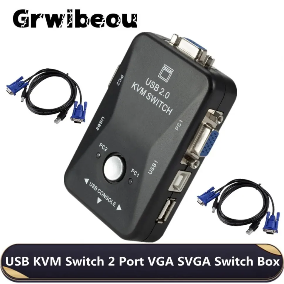 Grwibeou Usb 2.0 Kvm Switch 2 Porte Vga Svga Switch Box Usb Kvm Mouse Switcher Tastiera 1920*1440 Vga Splitter Box Sharing Switch