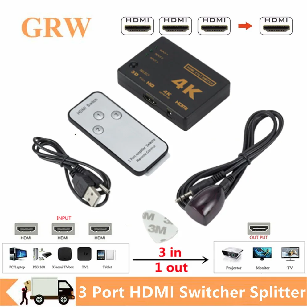 3X1 Hdmi-Compatibile Switch Splitter 3 Input 1 Output 4K Hdmi Switcher Adapter 3 Porte Hdmi Cable Hub Per Xbox Dvd Hdtv Pc Laptop