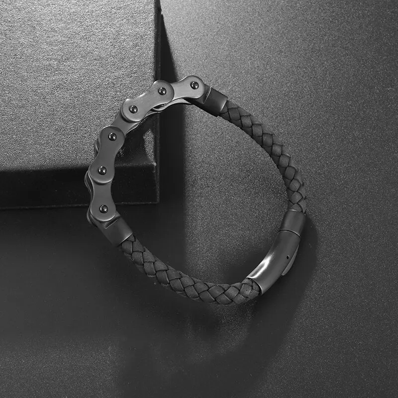 New Scrub Bracciale A Catena Per Bicicletta Bracciale In Pelle Da Uomo Per Bicicletta Da Uomo Bracciale In Pelle Punk Rock Jewelry Ghost Rider