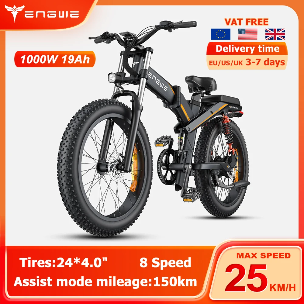 Engwe X24 Bici Elettrica 1000W 48V 19Ah Batteria E-Bike 24 "Fat Cycling Bici Elettrica Pieghevole E-Mountain Bike Doppie Batterie