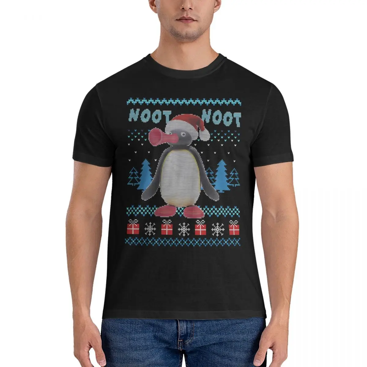 Uomo Noot Noot Pingu Christmas , Pingu Meme Xmas T Shirt Pingu Cotton Top T-Shirt Stampate Grafiche A Maniche Corte Divertenti