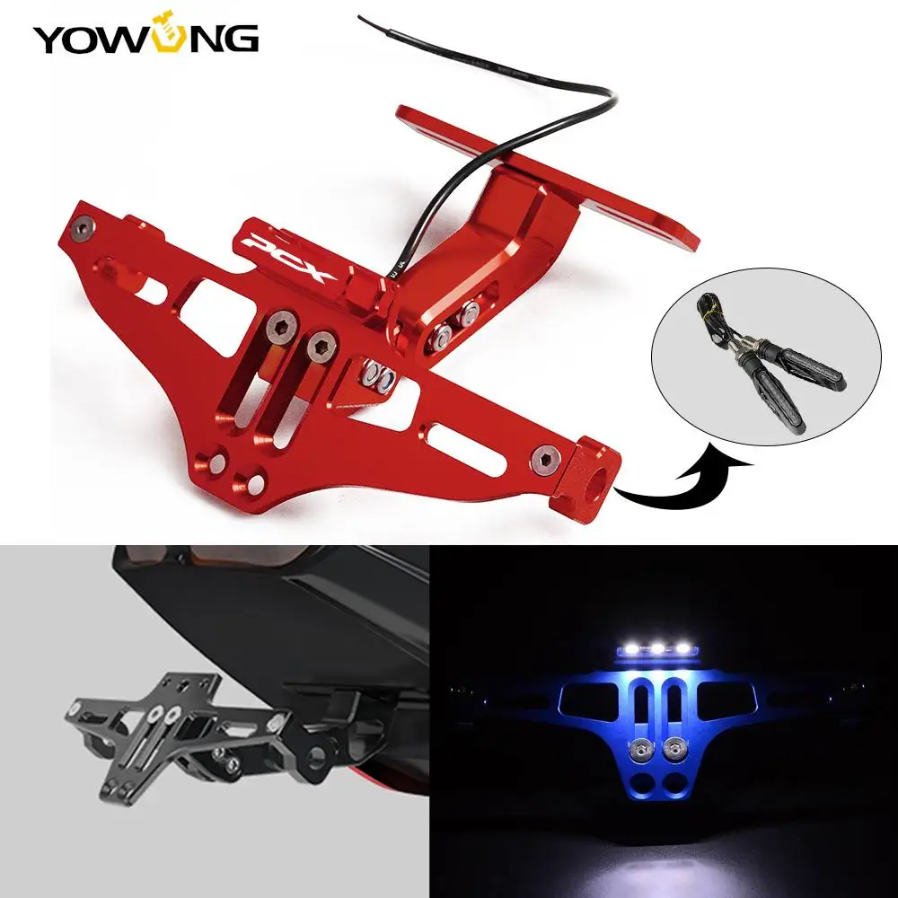 Moto Universal Adjustable Rear License Plate Mount Holder With Turn Signal Light For Honda Pcx 125 150 Pcx125 Pcx 150 All Year