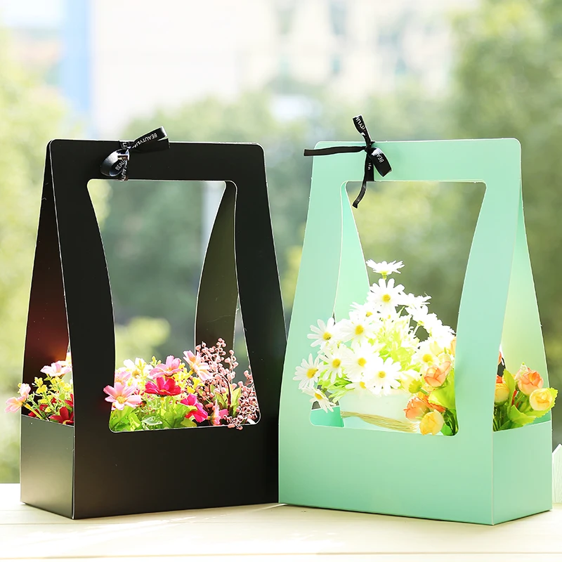 Cesto Di Fiori Cartone Di Carta 5 Pezzi Scatola Di Imballaggio Di Fiori Portatili Fioraio Impermeabile Borsa Per Fiori Freschi In Verde Nero Rosa