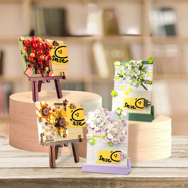 Moc Flower Desktop Note Paper Holder Model Building Blocks Giocattoli Per Bambini Per Bambini Orchidea Girasole Brick Ornament Regalo Di Natale