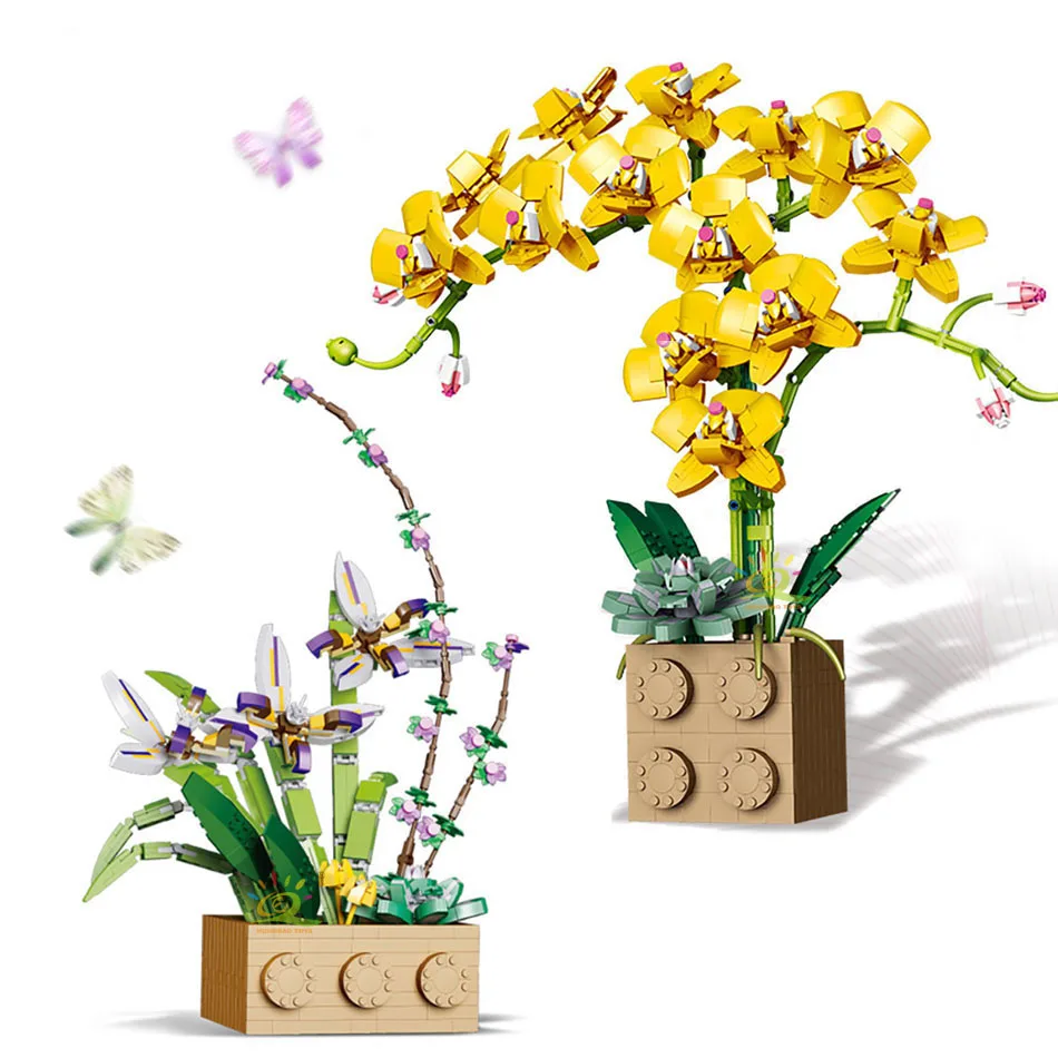 Building Block Flower Creative Fairy Flower Bouquet Farfalla Orchidea Pianta In Vaso Modello Fai Da Te Building Block Giocattolo Per Bambini Regalo Pe