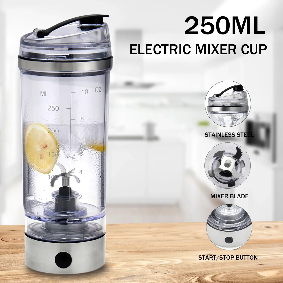 Agitatore Elettrico Per Frullato Proteico Da 250Ml Bottiglia Per Frullato Usb Frullatore Per Caffè Al Latte Bollitore Fitness Vortex Tornado Smart Mix