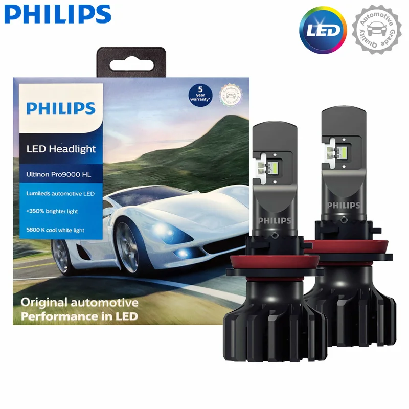 Philips Ultinon Pro9000 New Gen2 H8 H11 H16 Led + 350% Bright Auto Lamps 5800K White Lumileds Led Fendinebbia 11W Lum11366U90X2, 2X