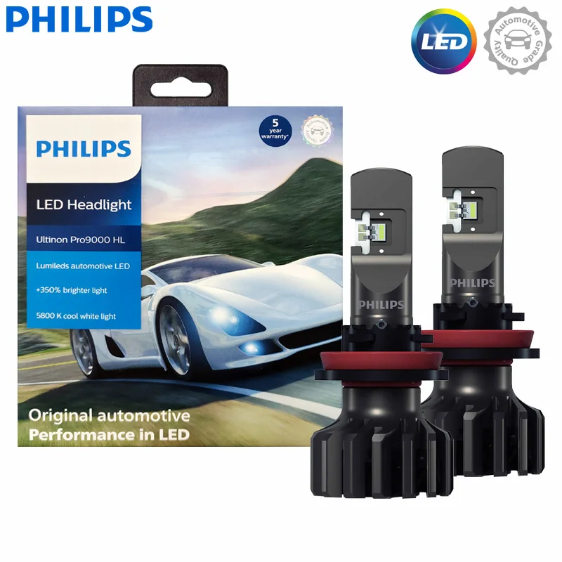 Philips Ultinon Pro9000 New Gen2 H11 Led + 350% Lampade Auto Luminose 5800K Bianco Freddo Con Lampadina Led Lumileds 16W Muslimate, 2X