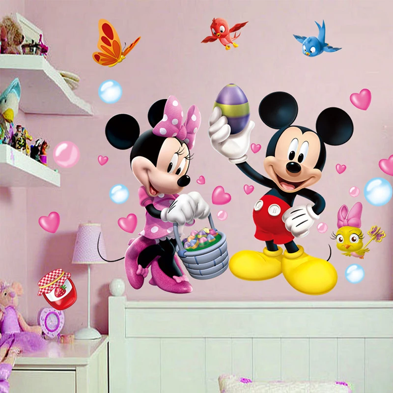 Adesivi Murali 3D Mickey Minnie Cartoon Per Cameretta Camera Da Letto Decorazione Murale Adesivo Camera Principessa