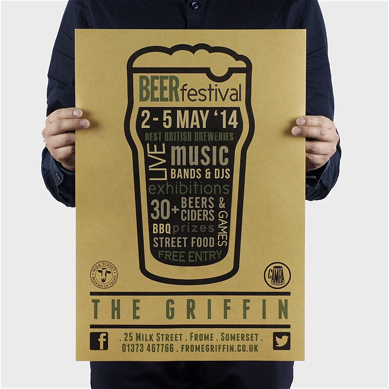 Winnir Retro Kraft Paper Poster Grip Beer Festival Beer Daquan Map Restaurant Nostalgic Decor Wall Stickers Regalo Per Bambini 51 X36Cm