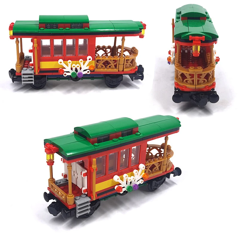 Christmas Train Moc Building Blocks Small Tram Track Winter Village Halloween Pumpkin Scene Bricks Toys For Kids Gifts