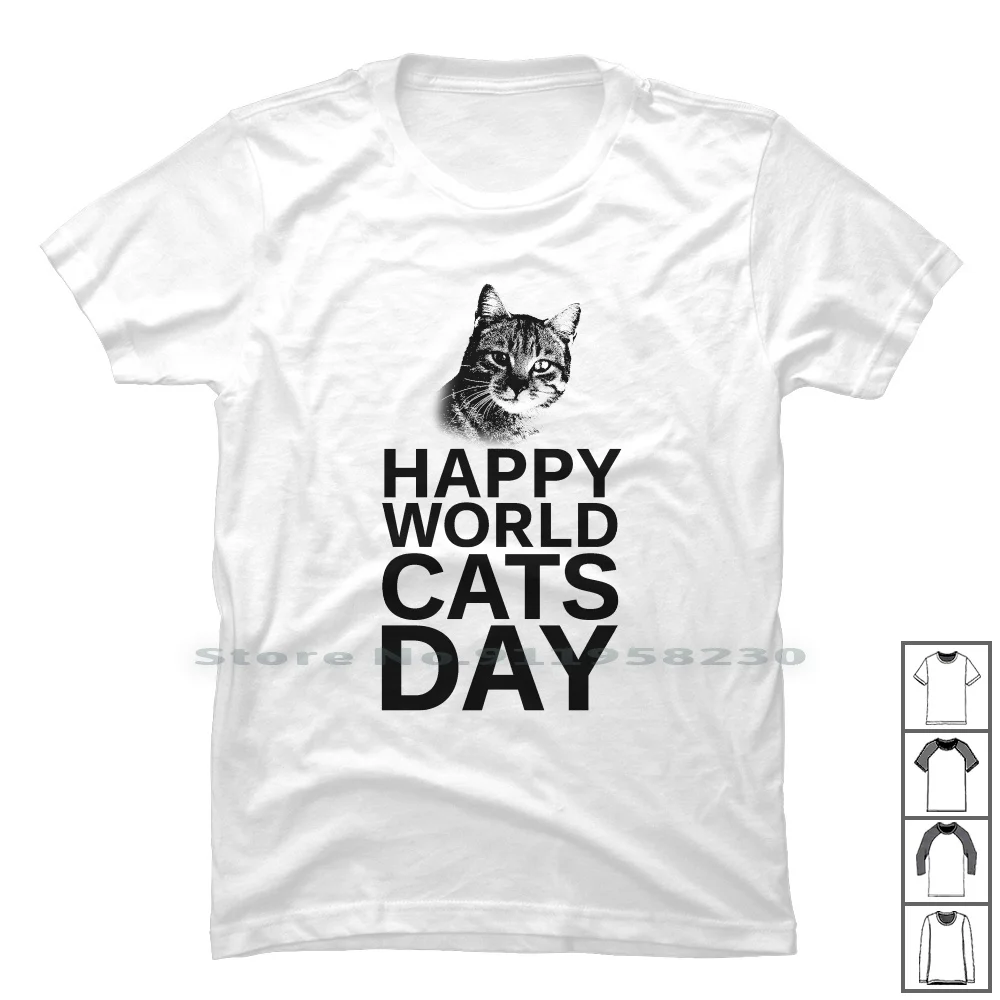 Maglietta World Cat Day 100% Cotone Kitten World Kitty Purr Meow Ten Day