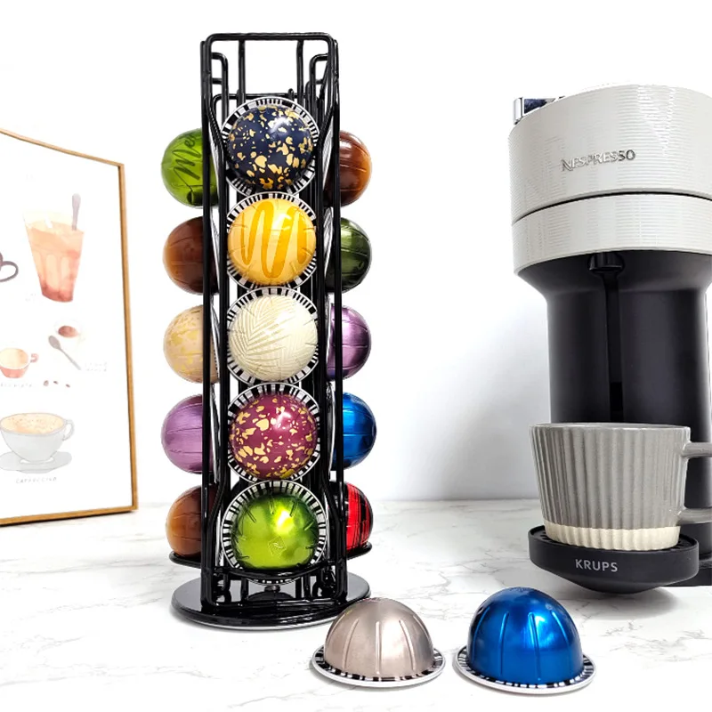 Girevole Vertuo Line Coffee Capsule Pods Holder Stand Metallo 20 Tazze Storage Organizer Scaffali Rack Kitchen Storage