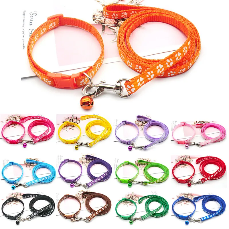 Cute Dog Paw Print Pet Traction Rope Puppy Collar Set Più Colori Regolabile Puppy Cat Accessori Pet Supplies 1.2M