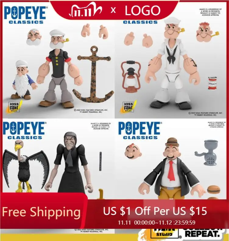 Originale Bfs Popeye The Sailor Man Popeye Father Wimpy Sea Hag Action Figure Collection Model Doll Toy Kids