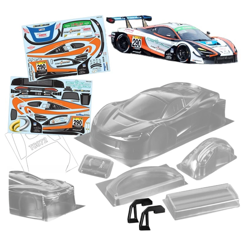 1/10 Mclaren 720S Gt3 Clear Lexan Body Shell Con Ala Posteriore + Fibbia/Specchio Leggero, On Road Car, Rc Drift Chassis Tamiya Tt01 Tt02