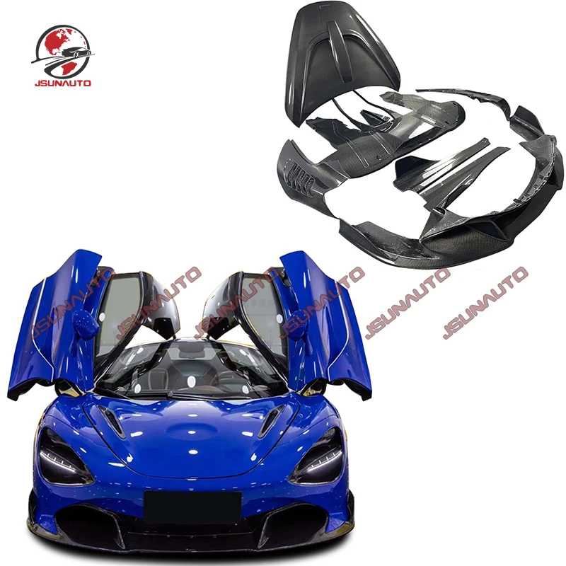For Mclaren 720S Carbon Fiber Body Kit Front Lip Rear Diffuser Side Skirts V Style Rear Wing Spoiler Side Fender For 720S 17-21